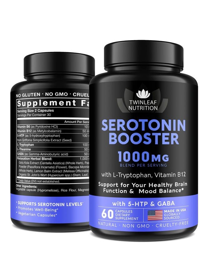TWINLEAF 5 HTP Supplement with GABA, 1000mg Blend - Natural Aid Made in USA - Proprietary Formula for Mood and Relaxation, 60 Vegan Capsules - 5-HTP + Vitamin B 6 & Vitamin B 12 - No GMO - Image 1